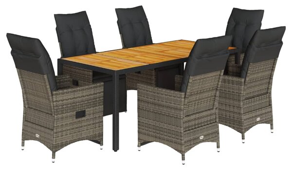 7dílný zahradní bistro set s poduškami šedý polyratan 3276889