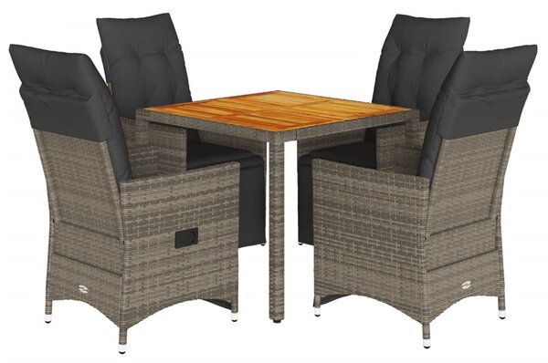 5dílný zahradní bistro set s poduškami šedý polyratan 3276886
