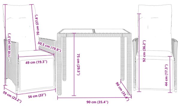 3dílný zahradní bistro set s poduškami béžový polyratan 3276937