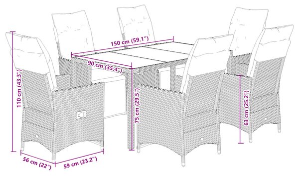 7dílný zahradní bistro set s poduškami šedý polyratan 3276888