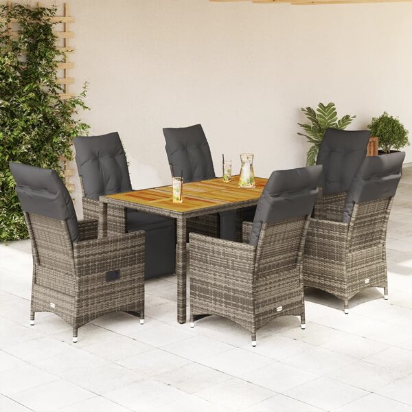 7dílný zahradní bistro set s poduškami šedý polyratan 3276888