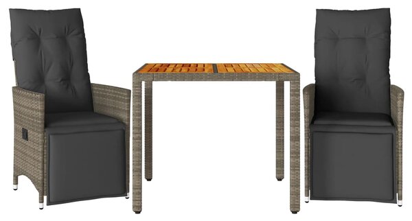 3dílný zahradní bistro set s poduškami šedý polyratan 3276885