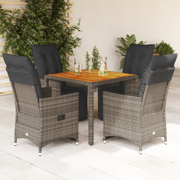 5dílný zahradní bistro set s poduškami šedý polyratan 3276886