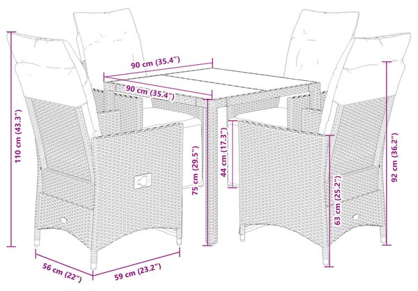 5dílný zahradní bistro set s poduškami šedý polyratan 3276886