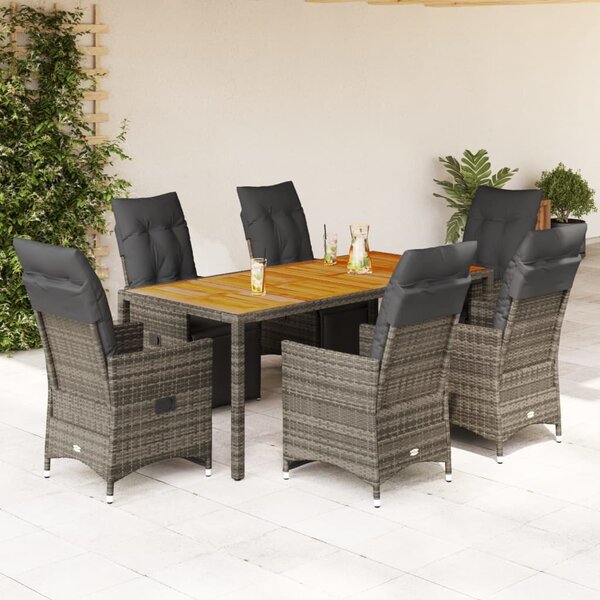 7dílný zahradní bistro set s poduškami šedý polyratan 3276889