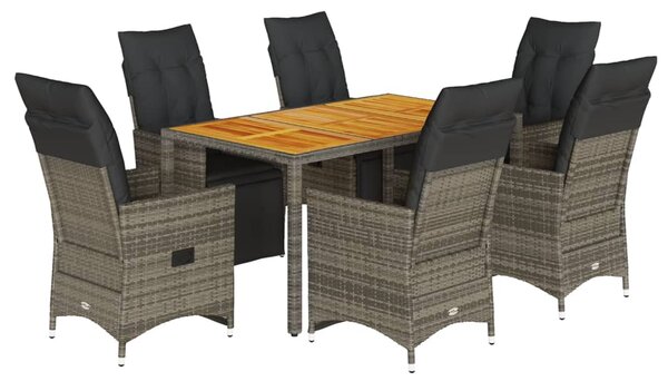 7dílný zahradní bistro set s poduškami šedý polyratan 3276888