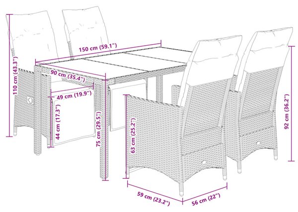 5dílný zahradní bistro set s poduškami šedý polyratan 3276895