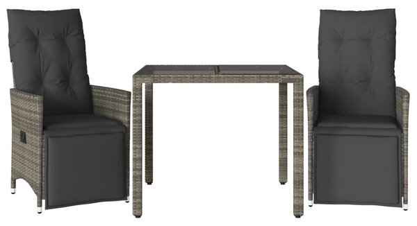 3dílný zahradní bistro set s poduškami šedý polyratan 3276893