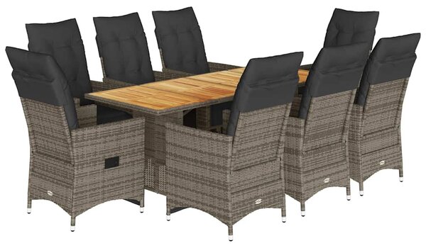 9dílný zahradní bistro set s poduškami šedý polyratan 3276892