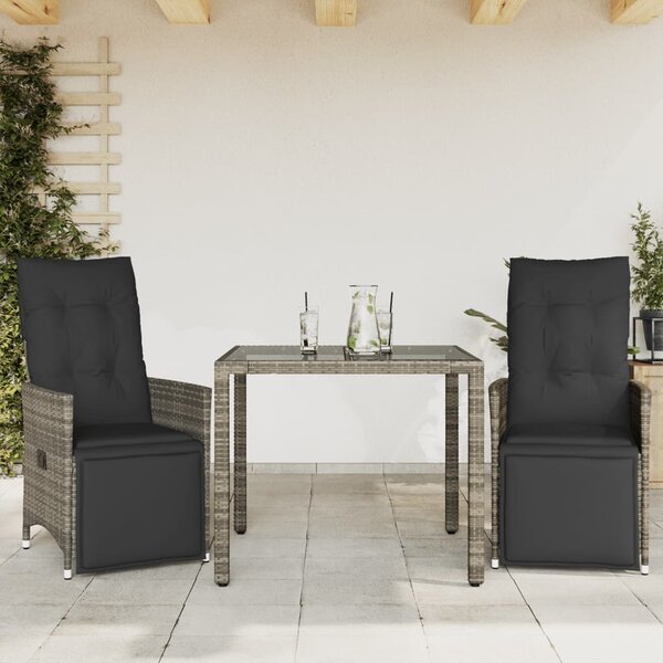 3dílný zahradní bistro set s poduškami šedý polyratan 3276893