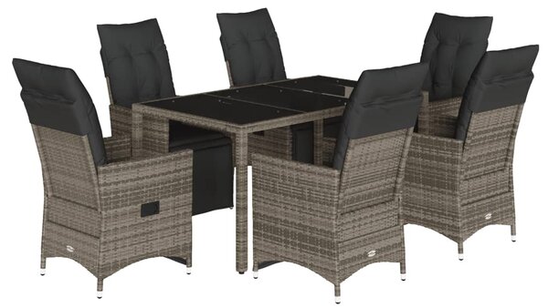 7dílný zahradní bistro set s poduškami šedý polyratan 3276896