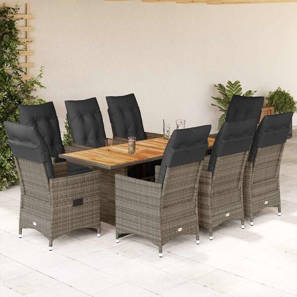 9dílný zahradní bistro set s poduškami šedý polyratan 3276892
