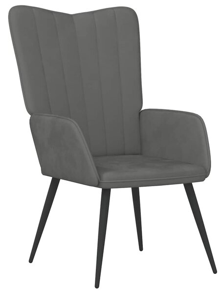 Relaxační křeslo se stoličkou tmavě šedé samet 327689