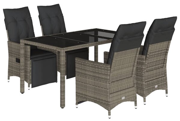5dílný zahradní bistro set s poduškami šedý polyratan 3276895