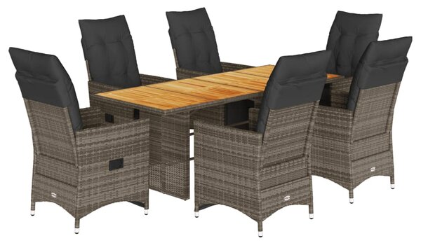 7dílný zahradní bistro set s poduškami šedý polyratan 3276891