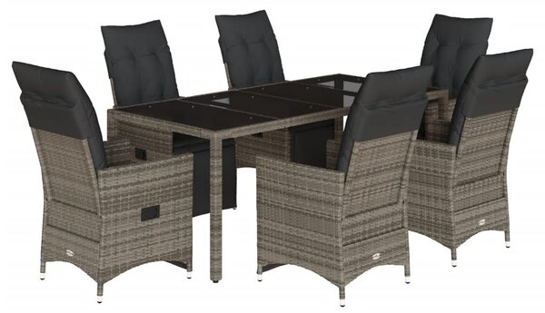 7dílný zahradní bistro set s poduškami šedý polyratan 3276897