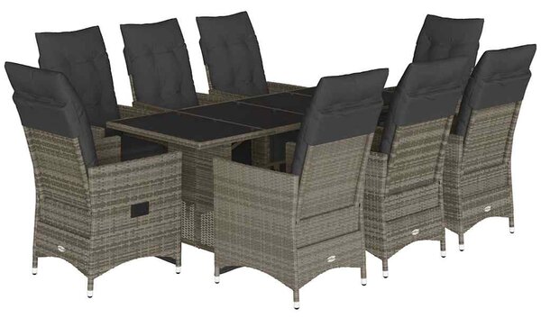 9dílný zahradní bistro set s poduškami šedý polyratan 3276900