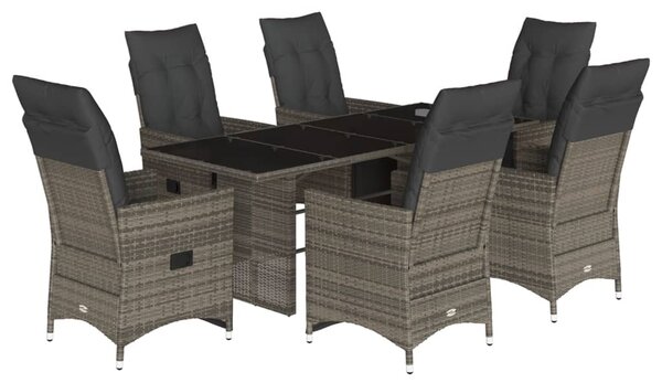 7dílný zahradní bistro set s poduškami šedý polyratan 3276899