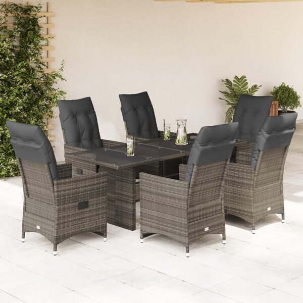 7dílný zahradní bistro set s poduškami šedý polyratan 3276899