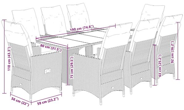 9dílný zahradní bistro set s poduškami šedý polyratan 3276900