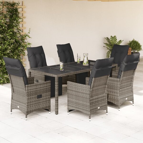7dílný zahradní bistro set s poduškami šedý polyratan 3276897