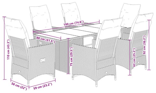 7dílný zahradní bistro set s poduškami šedý polyratan 3276899