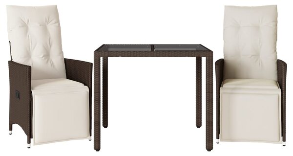 3dílný zahradní bistro set s poduškami hnědý polyratan 3276915