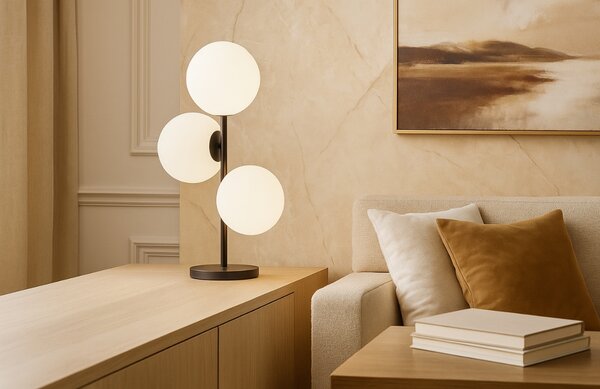 Nordic Design Bílo černá skleněná stolní lampa Bubbly