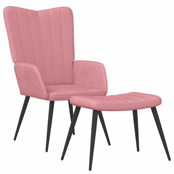 Relaxační křeslo se stoličkou růžové samet 327692