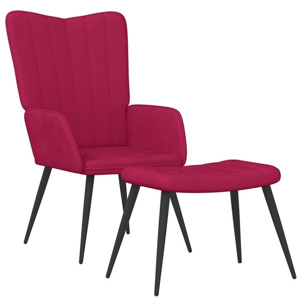 Relaxační křeslo se stoličkou vínové samet 327693