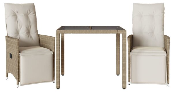 3dílný zahradní bistro set s poduškami béžový polyratan 3276937