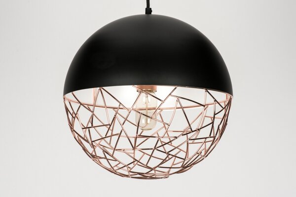 Závěsné industriální designové svítidlo nad stůl Signature Combino Nero and Copper (LMD)