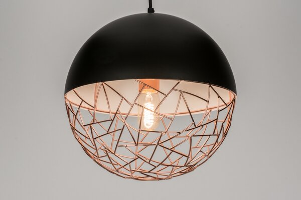 Závěsné industriální designové svítidlo nad stůl Signature Combino Nero and Copper (LMD)