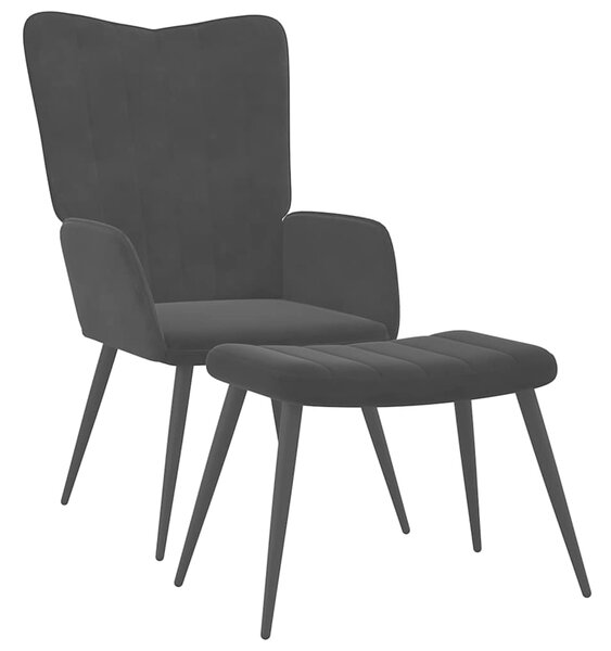 Relaxační křeslo se stoličkou černé samet 327694