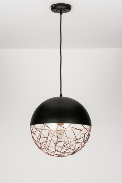 Závěsné industriální designové svítidlo nad stůl Signature Combino Nero and Copper (LMD)