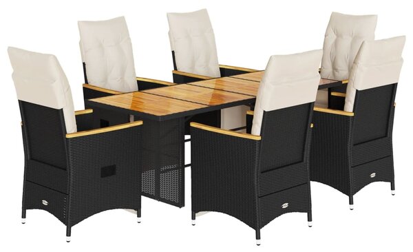 7dílný zahradní bistro set s poduškami černý polyratan 3276965