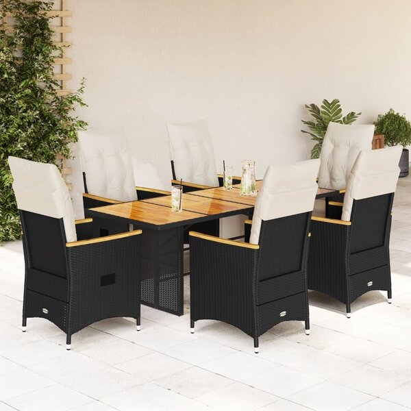 7dílný zahradní bistro set s poduškami černý polyratan 3276965