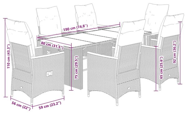 7dílný zahradní bistro set s poduškami černý polyratan 3276965