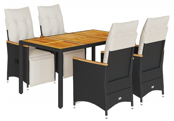 5dílný zahradní bistro set s poduškami černý polyratan 3276961