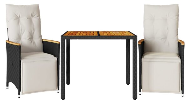 3dílný zahradní bistro set s poduškami černý polyratan 3276959