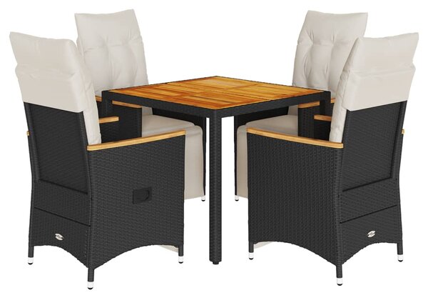5dílný zahradní bistro set s poduškami černý polyratan 3276960