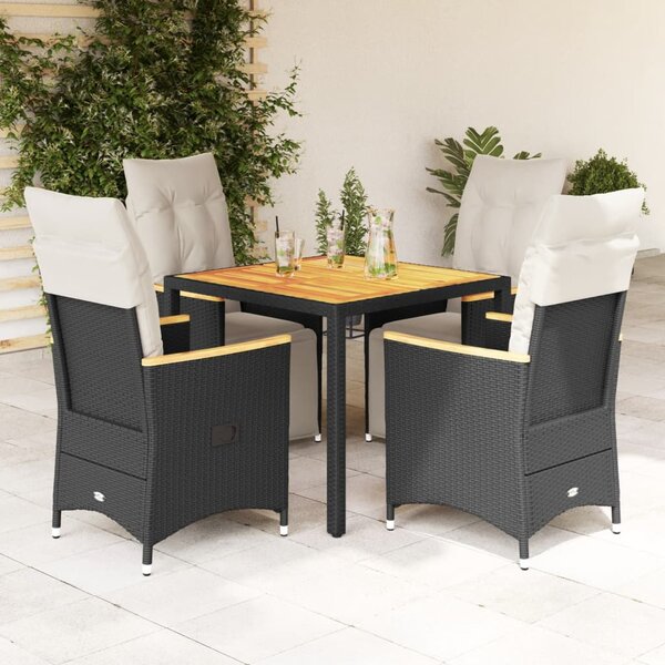 5dílný zahradní bistro set s poduškami černý polyratan 3276960
