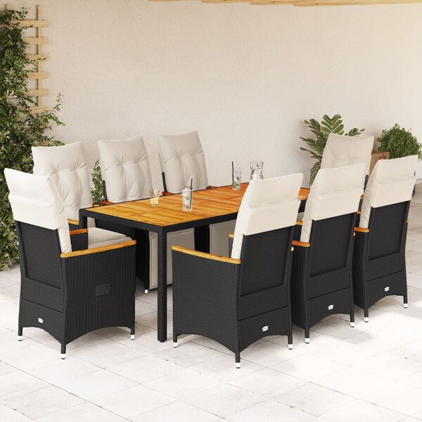 9dílný zahradní bistro set s poduškami černý polyratan 3276964