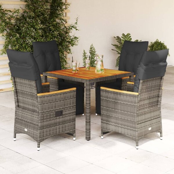 5dílný zahradní bistro set s poduškami šedý polyratan 3276968