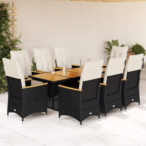 9dílný zahradní bistro set s poduškami černý polyratan 3276966