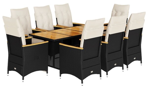 9dílný zahradní bistro set s poduškami černý polyratan 3276966