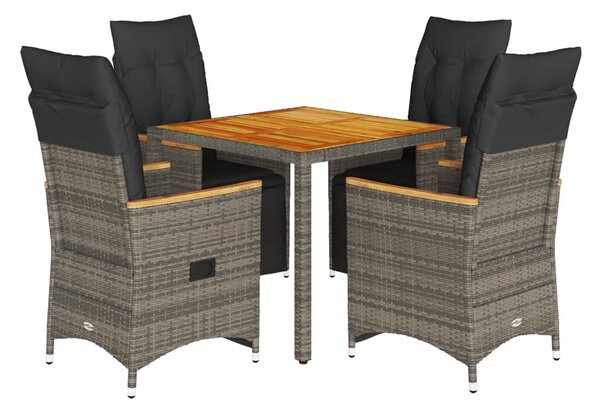 5dílný zahradní bistro set s poduškami šedý polyratan 3276968