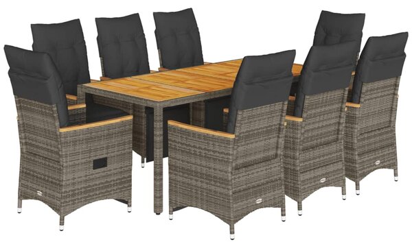 9dílný zahradní bistro set s poduškami šedý polyratan 3276972