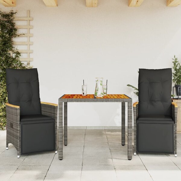 3dílný zahradní bistro set s poduškami šedý polyratan 3276967