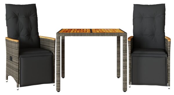 3dílný zahradní bistro set s poduškami šedý polyratan 3276967